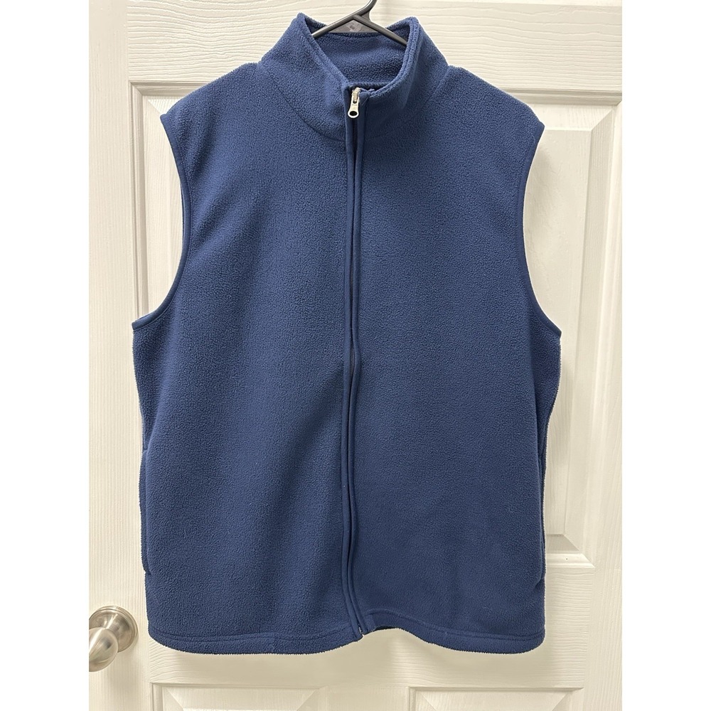 Mens Pine Trails Casual Comfort Full Zip Navy Fleece Vest Large